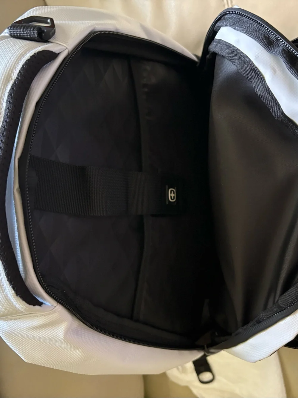 SwissGear White and Black Travel Backpack with Red Cross Patch